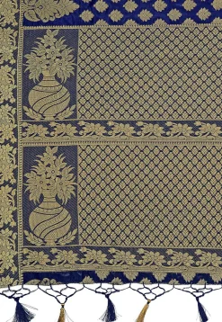 Woven Bangalore Silk Saree in Dark Blue