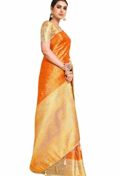 Woven Bangalore Silk Saree in Orange