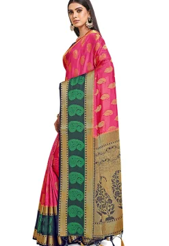 Woven Bangalore Silk Saree in Fuchsia