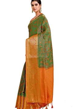 Woven Bangalore Silk Saree in Dark Green