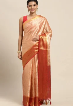 Woven Bangalore Silk Saree in Light Peach