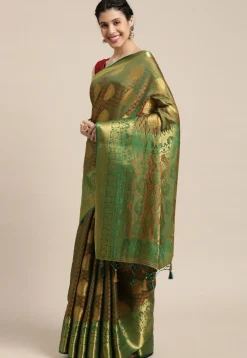 Woven Bangalore Silk Saree in Golden and Green