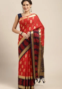 Woven Bangalore Silk Saree in Red