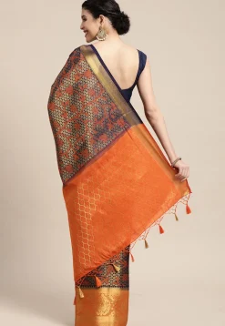 Woven Bangalore Silk Saree in Dark Blue