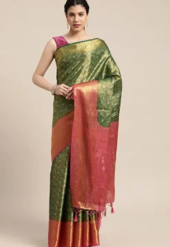 Woven Bangalore Silk Saree in Golden and Green