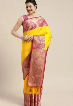 Woven Bangalore Silk Saree in Dark Yellow