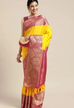 Woven Bangalore Silk Saree in Dark Yellow