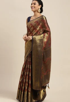 Woven Bangalore Silk Saree in Navy Blue