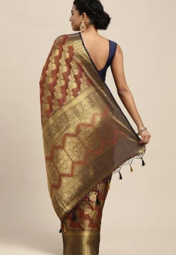 Woven Bangalore Silk Saree in Navy Blue