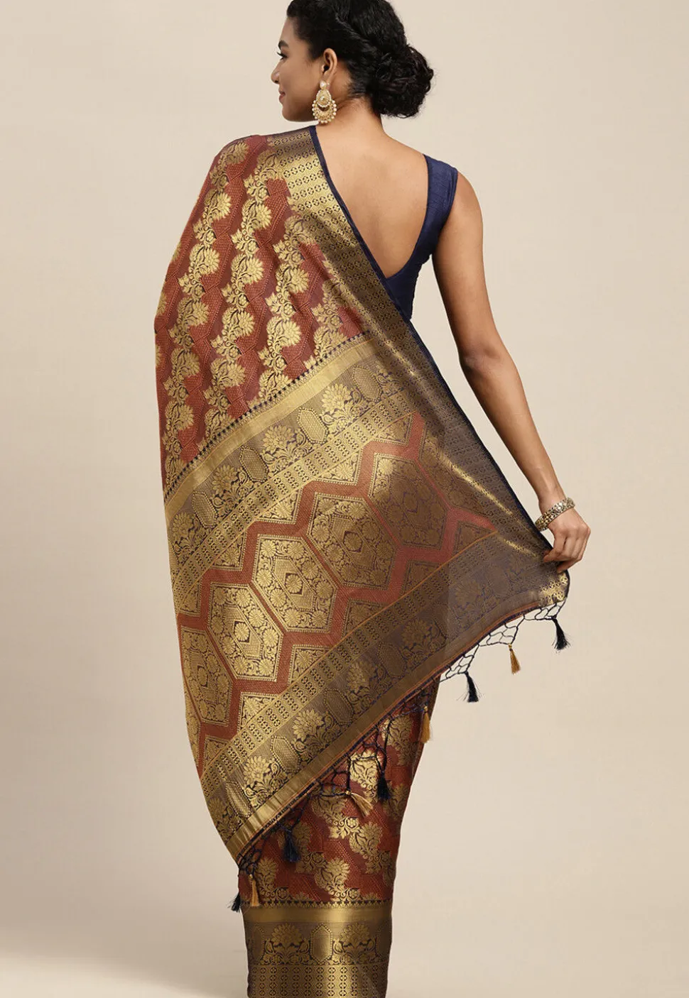 Woven Bangalore Silk Saree in Navy Blue