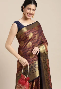 Woven Bangalore Silk Saree in Dark Blue