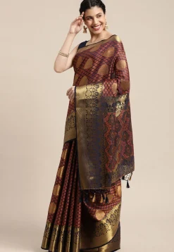 Woven Bangalore Silk Saree in Dark Blue