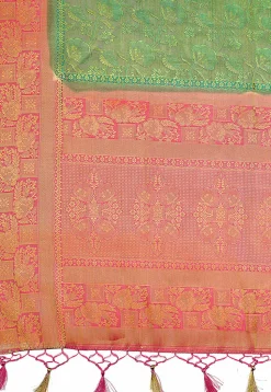 Woven Bangalore Silk Saree in Golden and Teal Green
