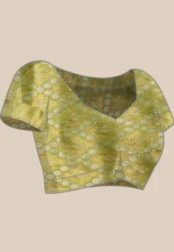 Woven Bangalore Silk Saree in Olive Green