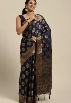 Woven Bangalore Silk Saree in Dark Blue
