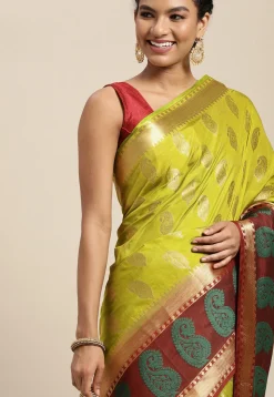 Woven Bangalore Silk Saree in Light Olive Green