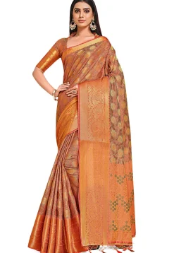 Woven Bangalore Silk Saree in Peach Orange