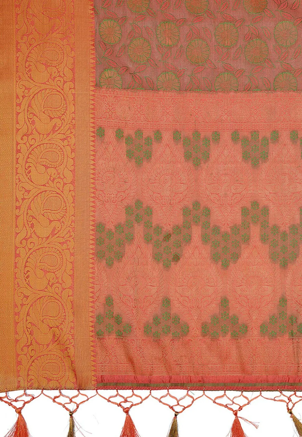 Woven Bangalore Silk Saree in Peach Orange
