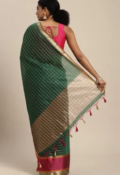 Woven Bangalore Silk Saree in Dark Green