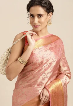 Woven Bangalore Silk Saree in Light Pink