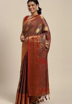 Woven Bangalore Silk Saree in Maroon