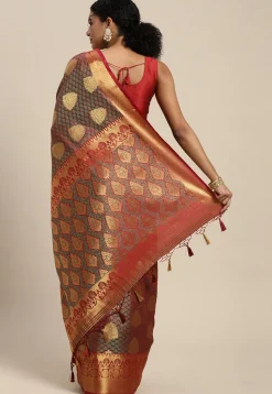 Woven Bangalore Silk Saree in Maroon