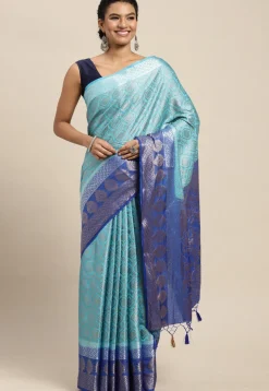 Woven Bangalore Silk Saree in Light Blue