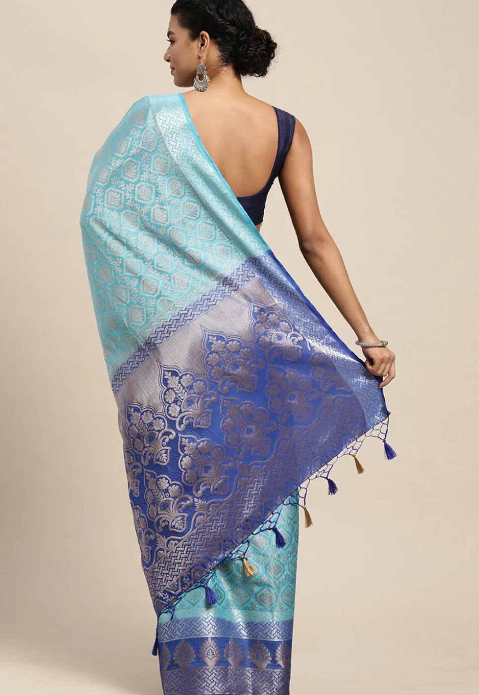 Woven Bangalore Silk Saree in Light Blue