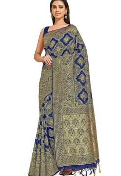 Woven Bangalore Silk Saree in Royal Blue