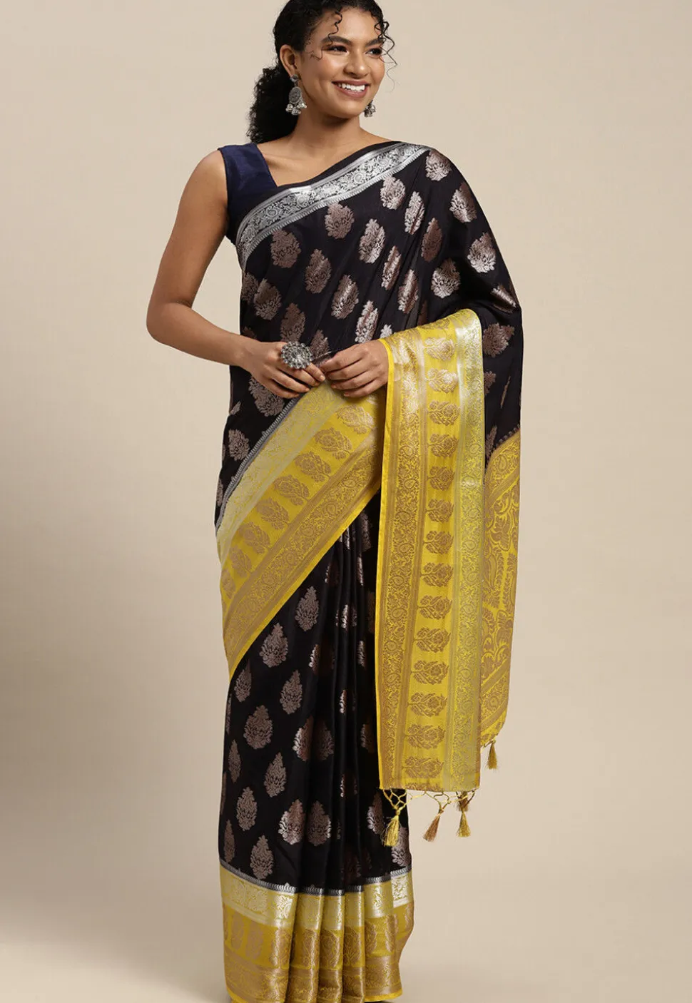 Woven Bangalore Silk Saree in Black