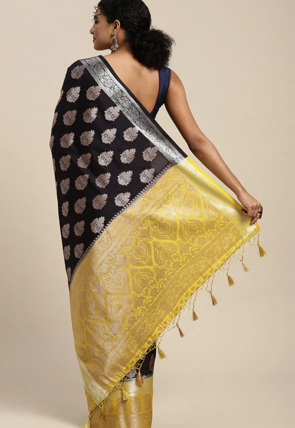 Woven Bangalore Silk Saree in Black