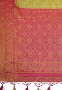 Woven Bangalore Silk Saree in Light Olive Green