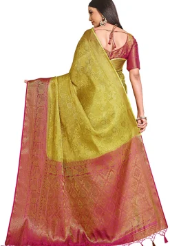 Woven Bangalore Silk Saree in Light Olive Green