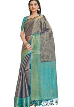 Woven Bangalore Silk Saree in Dark Blue