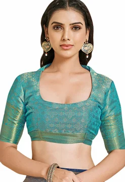 Woven Bangalore Silk Saree in Dark Blue