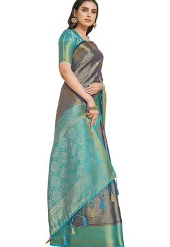 Woven Bangalore Silk Saree in Dark Blue