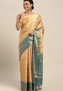 Woven Bangalore Silk Saree in Beige