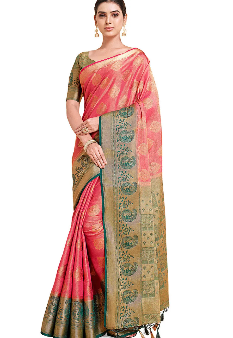 Woven Bangalore Silk Saree in Dark Pink