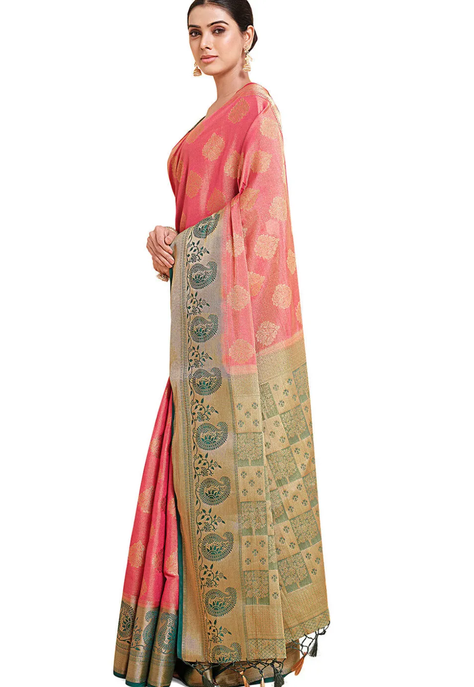 Woven Bangalore Silk Saree in Dark Pink
