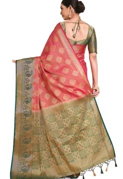 Woven Bangalore Silk Saree in Dark Pink