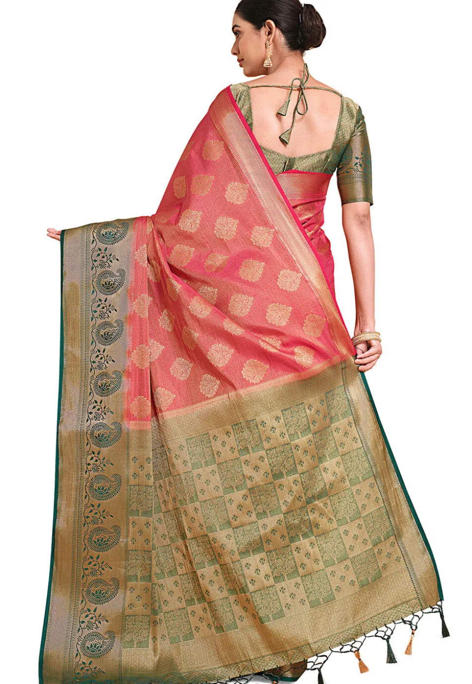Woven Bangalore Silk Saree in Dark Pink