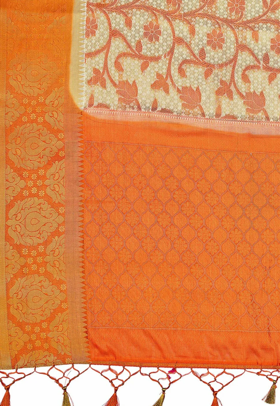 Woven Bangalore Silk Saree in Light Beige