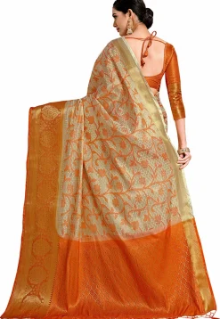 Woven Bangalore Silk Saree in Light Beige