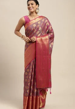 Woven Bangalore Silk Saree in Fuchsia