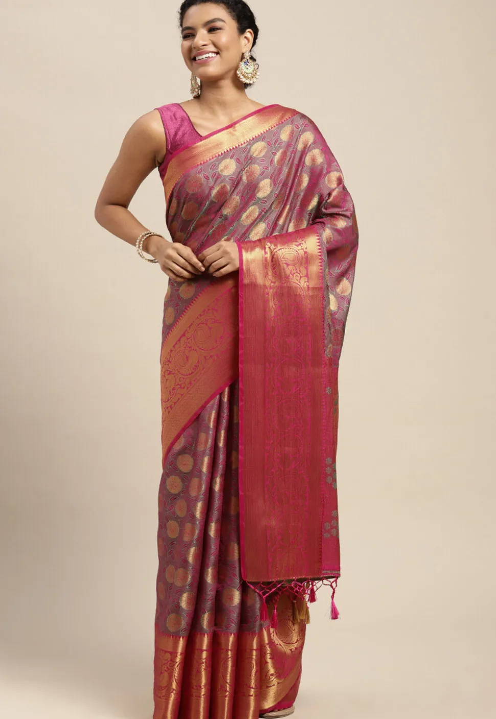 Woven Bangalore Silk Saree in Fuchsia