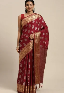 Woven Bangalore Silk Saree in Maroon
