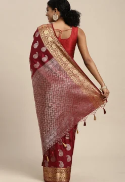 Woven Bangalore Silk Saree in Maroon