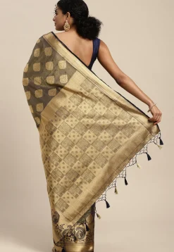 Woven Bangalore Silk Saree in Charcoal Black