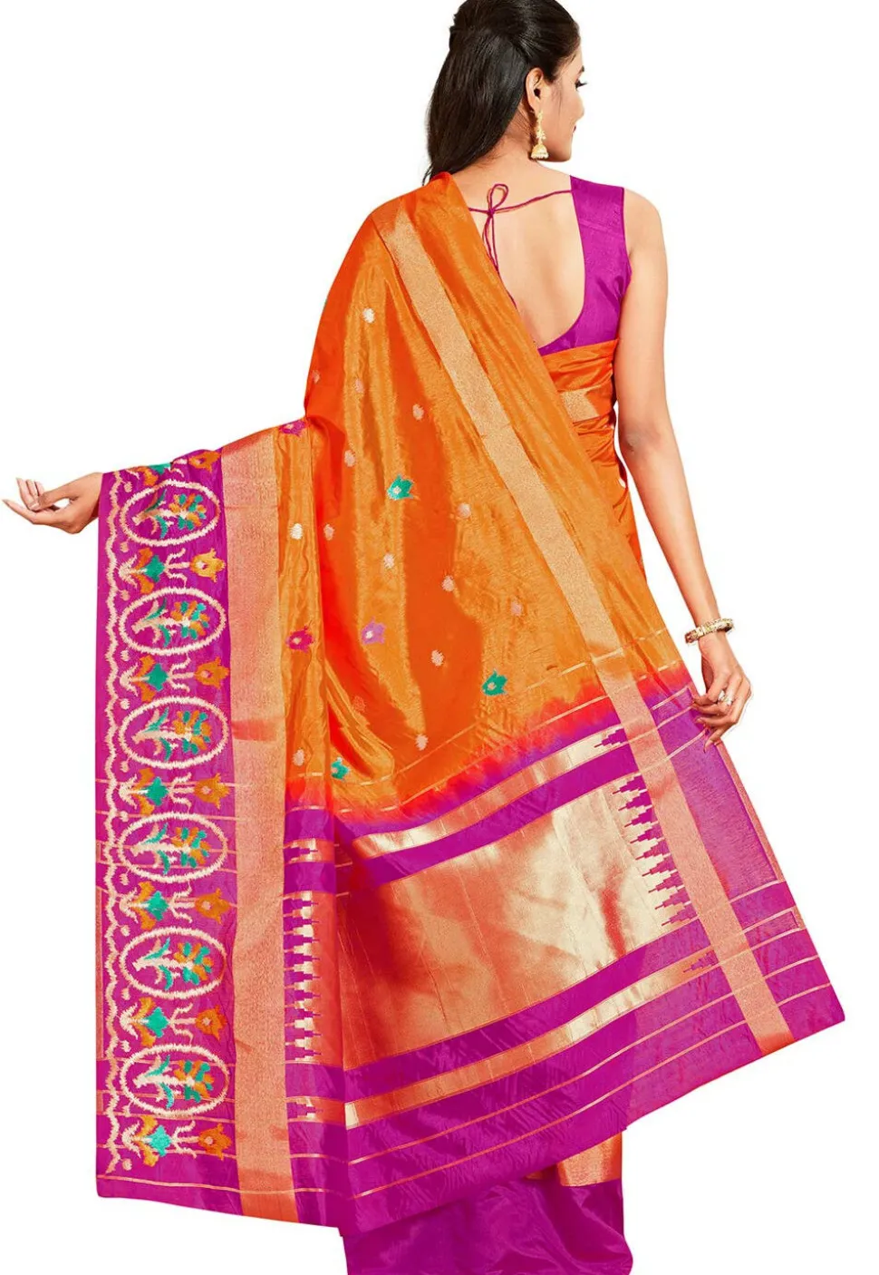 Woven Bangalore Silk Saree in Rust
