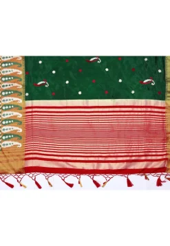 Woven Bangalore Silk Saree in Dark Green